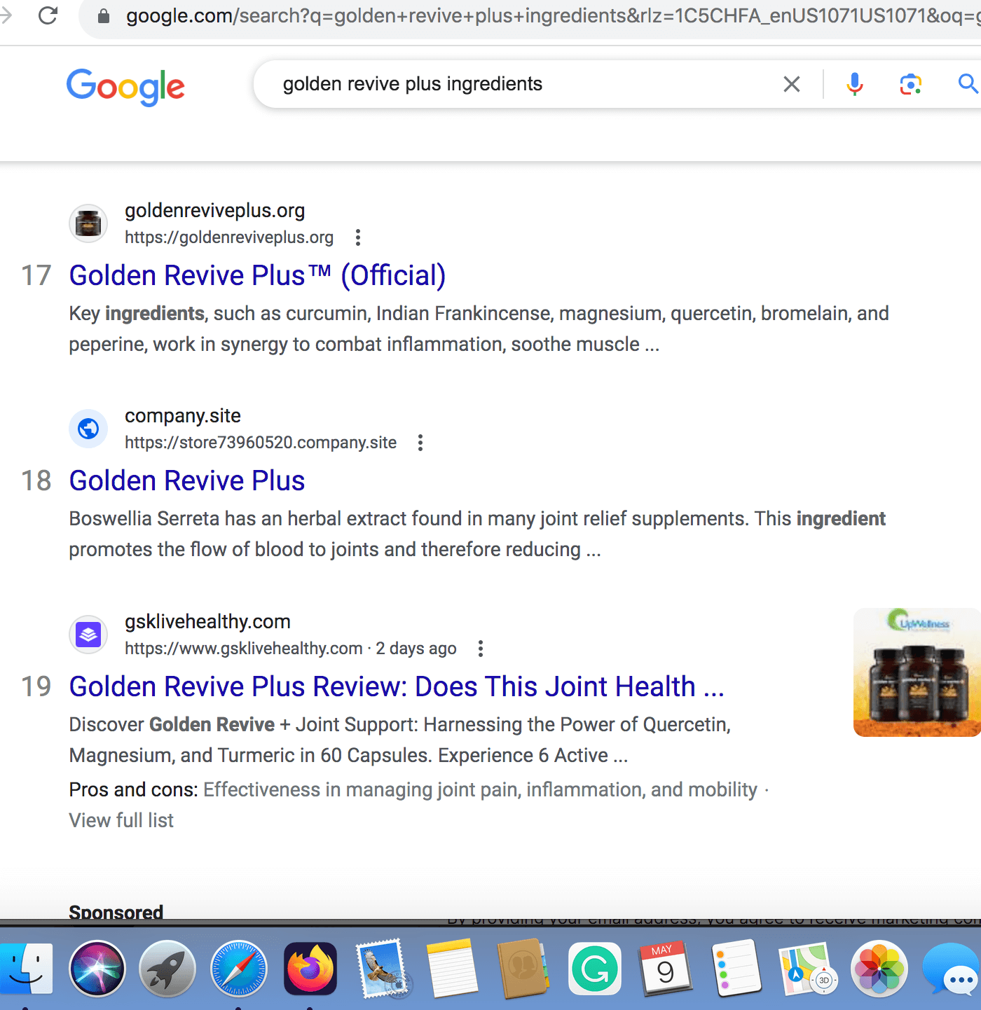 Showing Google Ranking for Golden Revive Plus Ingredients