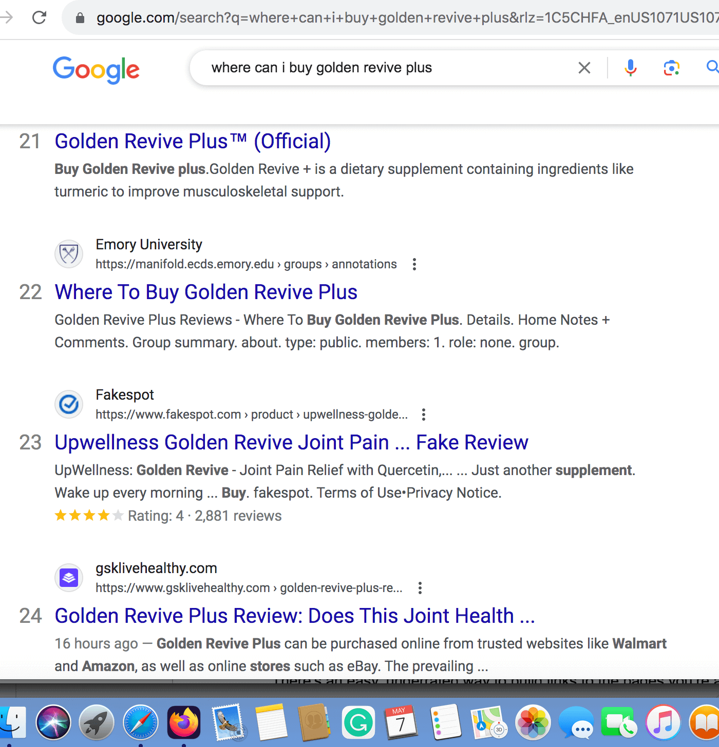 Screen shot Google Ranking for Where Can You Buy Golden Revive Plus